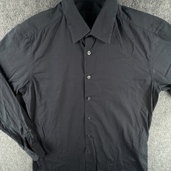PRADA Long Sleeve Button Up Shirt Men Cotton Blend Designer Navy Blue Size 16 - Picture 1 of 16